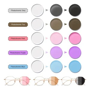 1.56 Color Changing Anti Blue Light Photochromic Eyeglasses Lenses Black Blue Pink Purple Tea