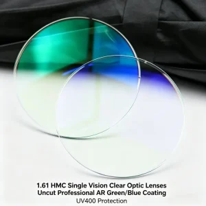 1.61 HMC Two-Piece Single Vision Clear Optic Lenses Uncut Professional AR Green Blue Coating UV400