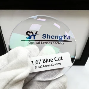 1.67 SHMC Blue Cut Single Vision Optical Lenses Anti-Blue and Green Coatings UV420 Protection