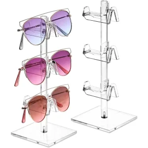 2-Piece Portable Removable Acrylic 3-Tier Eyeglasses And Sunglasses Display Stand With Holder