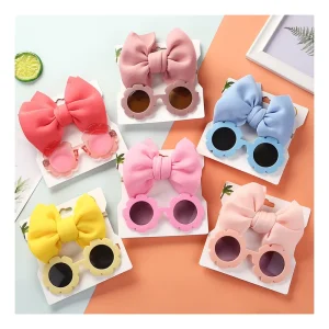 2-Piece Set Daisy Flower Sunglasses with Elastic Nylon Baby Headband, Bohemian Beach Style