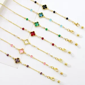 2 in 1 Four leaf Clover Petal Shaped Glasses Chain Crystal Sunglasses Strap Accessories for Eyeglasses