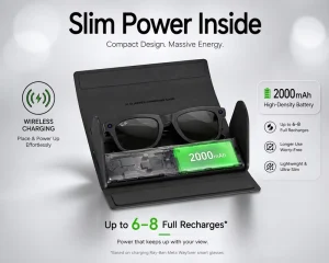 2000mAh Power Bank Case for AI Glasses, Foldable Wireless Charger, 6-8 Recharge Cycles