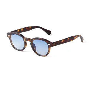 22728 Vintage Rivet Tortoiseshell Round Sunglasses Yellow Blue Small