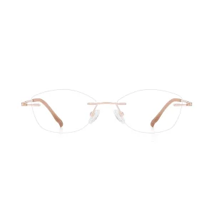 23023Oval Fashionable Flower Hinge Design Mature Cat Eye Frameless Ultra Light Memory Titanium Eyeglass Frames