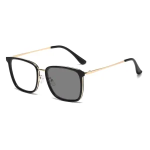26004 Color-Changing Unisex Square Photochromic Optical Frame Gold Silver Alloy Eyeglasses