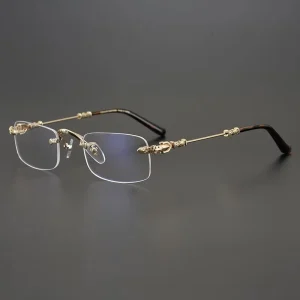 2813wj Anti Blue Light Blocking Frameless Metal Square Men’s Prescription Compatible Retro Business Gold Reading Glasses