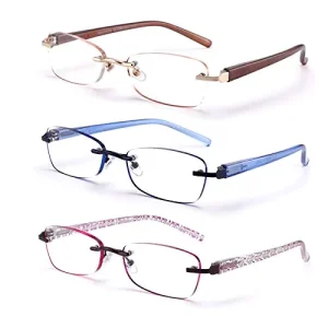 3-Pack Rimless Reading Glasses for Women with Spring Hinge and UV400 Protection, Mix 2.75