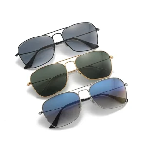 3136 Classic Square Metal Frame Sunglasses with Anti-Blue-Light Glass Lenses for Women and Men
