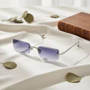 3602 Y2K Vintage Rimless Rectangle Sunglasses for Women Metal Frame Gradient Tinted Sun Glasses