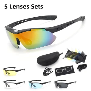 5-Lens Set Half-Frame Cycling Sunglasses for Men and Women, UV400 Windproof Sports Eyewear