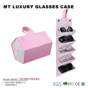 5-Slot Eco-Friendly Pink PU Leather Eyeglasses Case Organizer for Multiple Glasses and Sunglasses