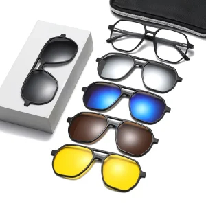 5 in 1 Clip on Magnetic Sunglass Practical Eyeglasses Frames With Clip on Sunglasses