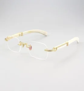 605 Buffalo Horn and Pure Titanium Men’s Rimless Glasses with White Optic Frame Square Shape