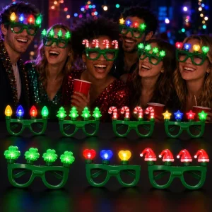 7-Style Festive LED Light-Up Glasses Heart Shamrock Christmas Tree Star Festival Decoration