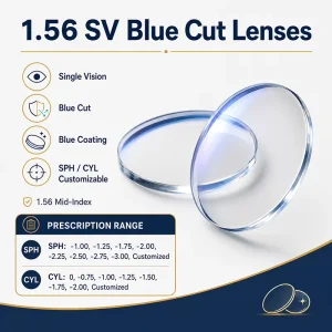 75mm Optical Lenses Aspheric Single Vision Clear 1.56 Anti UV Blue Ray Cut SHMC Coated Resin Eyeglasses Lens