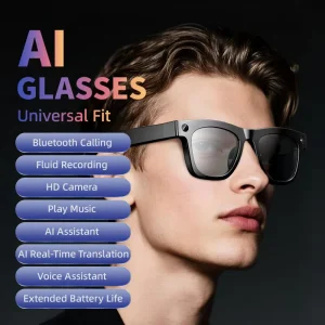 800W AI Smart Glasses with Real Time Translation WiFi Bluetooth Calls Music HD Video Camera Wearable Device