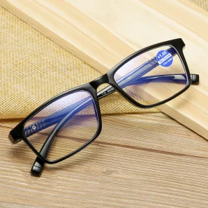 8027 Unisex Slim Men’s Women’s Reading Glasses Blue Light Blocking PC Square Frame Presbyopia Corrective Eyeglasses 1pc Blue