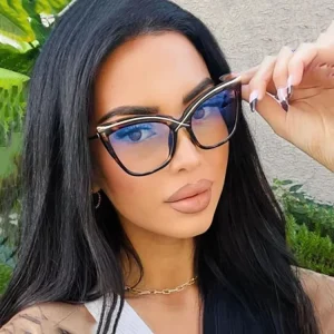 8055 Oversized Metal Cat-Eye Anti-Blue Light Eyeglass Frames