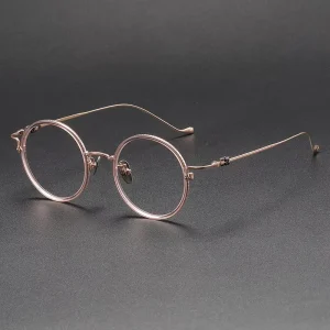 80924 Japanese Hand-Polished Titanium Mixed Retro Irregular Round Eyeglasses Frame