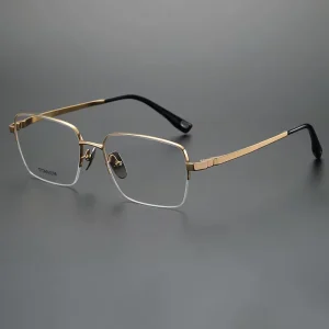 80928 Rectangle Half-Frame Titanium Eyeglass Frames for Men