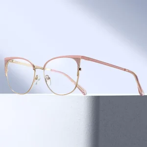 Cat-Eye Metal Eyeglass Frames with Spring Hinges and Blue Light Blocking Lenses for Women