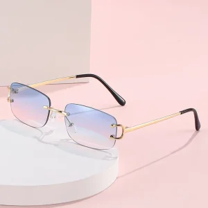 8120 Small Rectangular Frameless Polarized Metal Sunglasses UV400 Driving Cycling Unisex