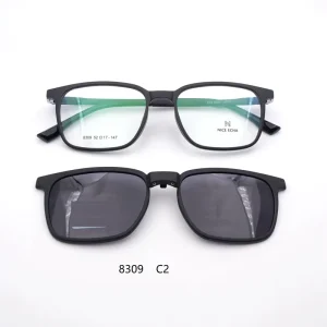 8309 Folding Matching Magnetic Clip on Sunglasses Men’s Women’s Plastic Steel Myopia Glasses Frame Leather Zipper Bag Goggles