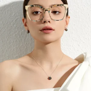87312 Women’s Cat Eye TR90 Optical Frames Anti-Blue Light Splicing Color Prescription Glasses