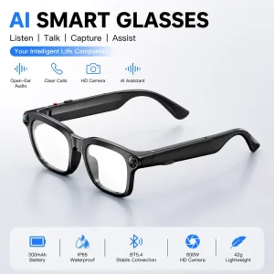 8MP HD Smart Camera Glasses with Transparent Lens 1080P Video Recording Wearable Eyewear for Vlogging