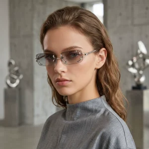 90393 Rimless Metal Rectangle Sunglasses with UV400 Protection