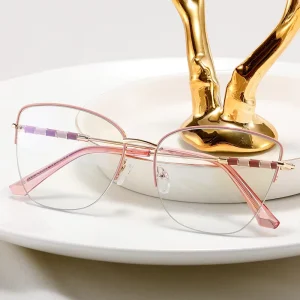 91343 Prescription Glasses Blue-Light Rectangle Metal Alloy Frame for Women