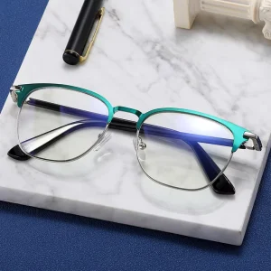 91348 Unisex Metal Frame Optical Glasses Classic Rectangle Gray Silver Brown Alloy