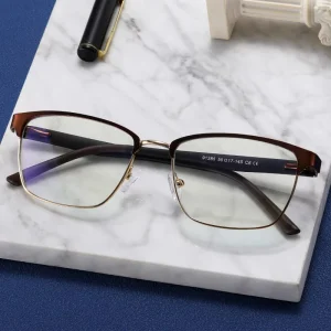 91385 Metal Square Frame Optical Glasses for Men and Women Silver Anti-Blue Light Rectangle