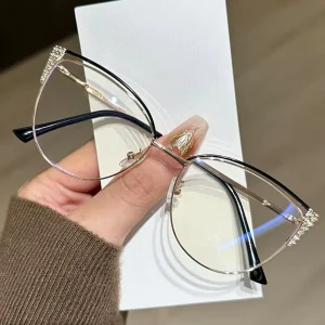 98 014 Ins Hot Selling Blue Light Blocking Spectacle Frame Fashion Women square Metal Anti Blue Light Diamond Eyeglasses Frame