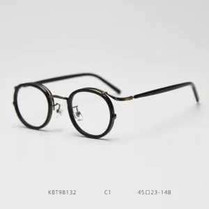 98132 Retro Full-Rim Round Metal Eyeglass Frame Anti-Blue-Light Glasses for Men and Women