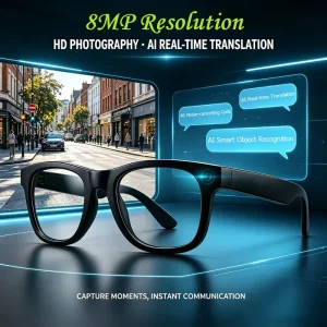 AI Audio Smart Glasses with Noise Cancelling Mic Wireless Bluetooth Open Ear Headphones for Business Calls & Travel Translation
