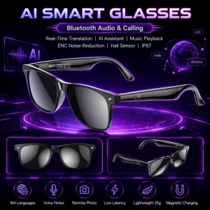 AI Smart Glasses Translation Glasses Real Time Voice Video Translation for Headphones Hands Free