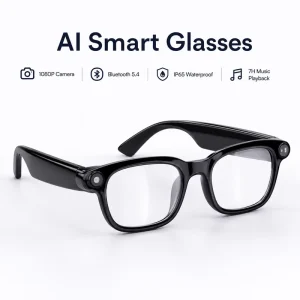 AI Smart Glasses with Camera 1080P HD Recording Bluetooth 5.4 ENC Dual Microphone 15 m Range Waterproof