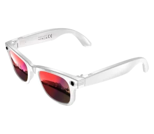 AI Smart Glasses with Dialogue Translation, Object Recognition, Camera, White Frame, and Red-Coated Lenses
