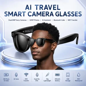 AI Smart Glasses with Dual Sony 8MP HD Cameras 1080P Video WiFi Transfer Open Ear Audio Sunglasses Smart Eyewear for Travel
