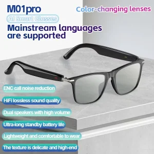 AI Translation Glasses with Multilingual Real-Time Transcription and Bluetooth Calling