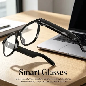 AI Translation Smart Eyeglasses IP65 Bluetooth Hands-Free Calls Music Player Touch Switch Voice Assistant Camera Recorder