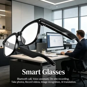 AI Translator Eyeglasses IP65 Bluetooth Calling Music Touch Control Voice Assistant Photo Video Recording Object Recognition