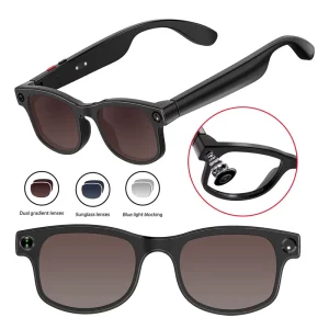 AI Voice Assistant Glasses with 3 Lenses, Audio and Video Recording, Camera, Bluetooth, Language Translation