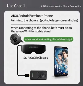 AI08 3D Immersive XR Smart Glasses Personal IMAX Giant Screen Panorama Virtual Display Eyewear Compatible with All Smartphones