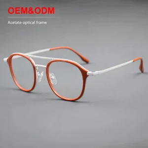 Acetate Metal Double-Bridge Full-Rim Anti-Blue Light Unisex Reading Glasses