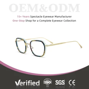 Acetate Optical Eyeglass Frames with Metal Temples Square Colorful Glasses for Women and Men