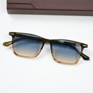 Acetate Retro Square Green Gradient Sunglasses for Men