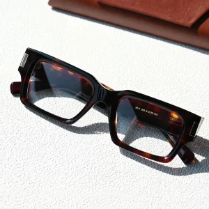 Acetate Thick Square Transparent Grey Optical Eyeglass Frames with Metal Accents
